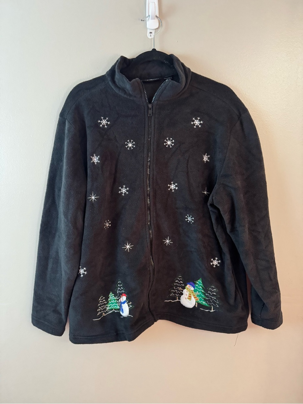 Vintage Ladies Club Fleece Jacket Snowman & Snowflake Embroidery XL Festive